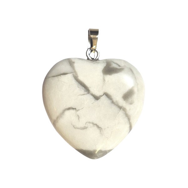 Grand pendentif coeur en howlite blanche + chaine 2,5cm - Photo n°1