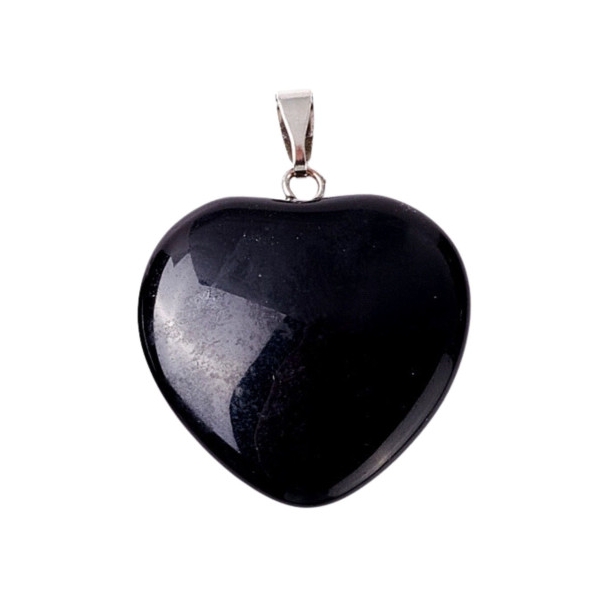 Grand pendentif coeur en obsidienne noire + chaine 2,5cm - Photo n°2