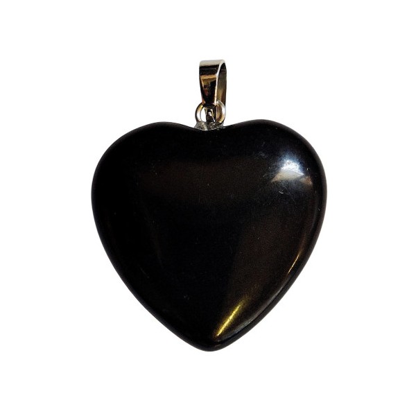 Grand pendentif coeur en obsidienne noire + chaine 2,5cm - Photo n°1