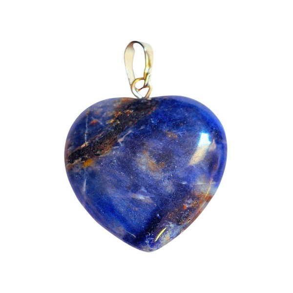 Grand pendentif coeur en sodalite bleue + chaine 2,5cm - Photo n°3