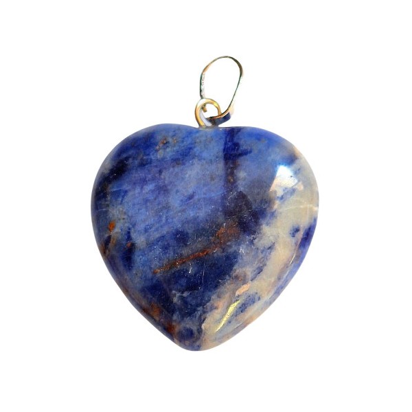 Grand pendentif coeur en sodalite bleue + chaine 2,5cm - Photo n°4