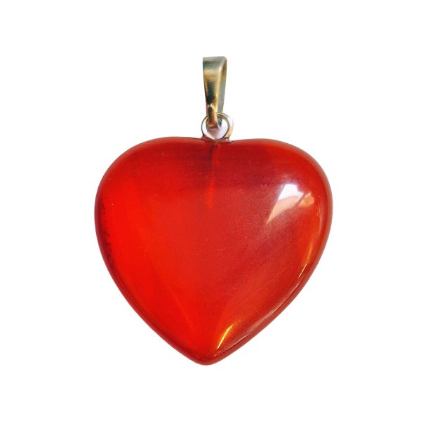 Grand pendentif coeur en cornaline agate rouge + chaine 2,5cm - Photo n°2