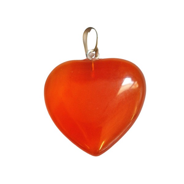 Grand pendentif coeur en cornaline agate rouge + chaine 2,5cm - Photo n°3