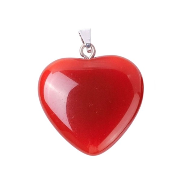 Grand pendentif coeur en cornaline agate rouge + chaine 2,5cm - Photo n°4
