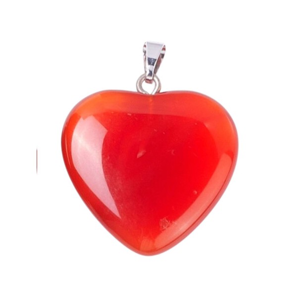 Grand pendentif coeur en cornaline agate rouge + chaine 2,5cm - Photo n°1