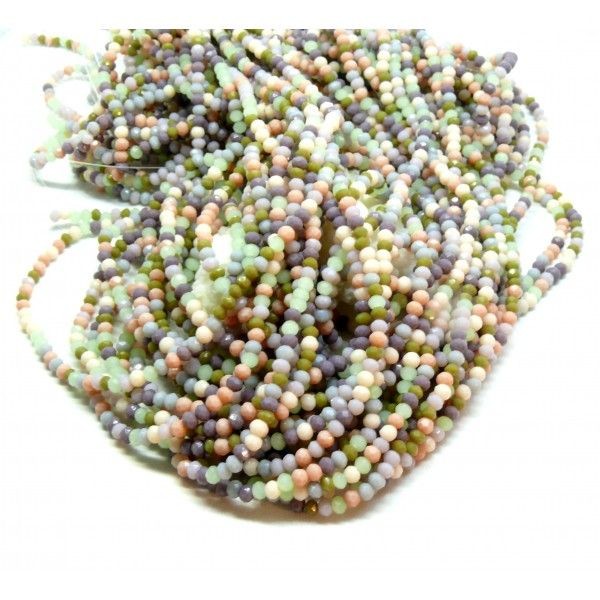 H11N041005B Lot 1 fil d'environ 180 perles Rondelles Verre Facettée 3 par 2mm Multicolores Pastel Co - Photo n°1