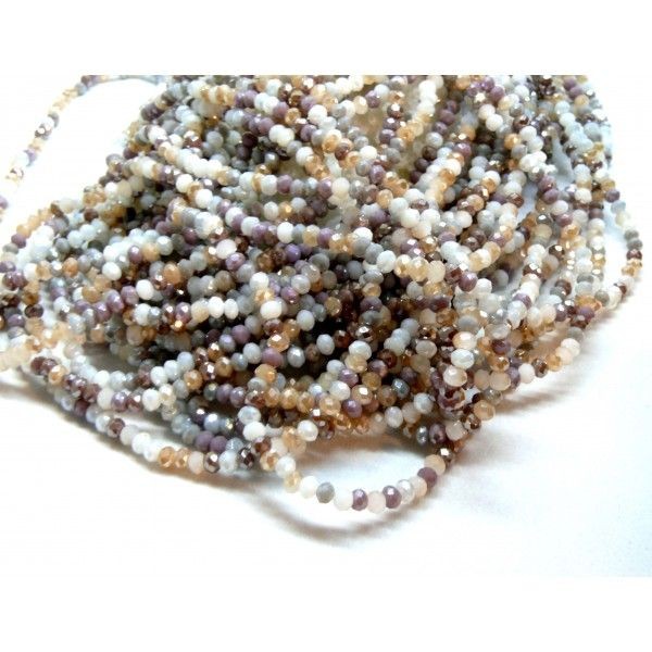 H11T02013B Lot 1 fil d'environ 180 perles Rondelles Verre Facettée 3 par 2mm Multicolores Pastel Iri - Photo n°1