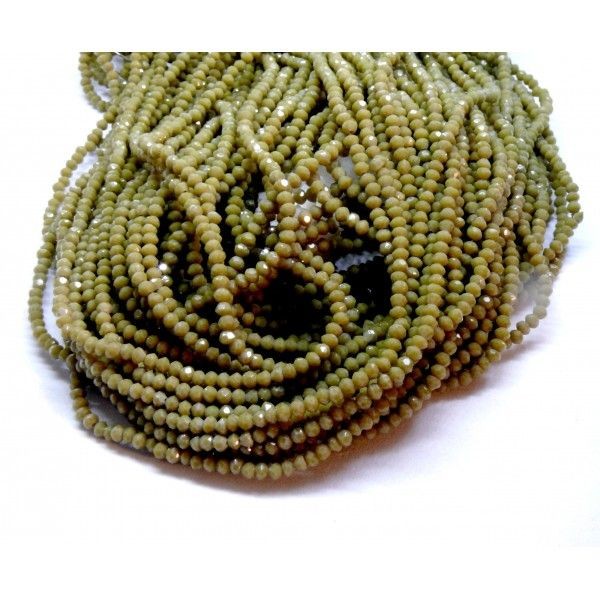 H11S17812B Lot 1 fil d'environ 150 perles Rondelles Verre Facettée 3 par 2mm Kaki Couleur 07 - Photo n°1