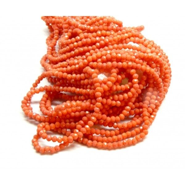 H11F078 Lot 1 fil d'environ 180 perles Rondelles Verre Facettée 3 par 2mm Orange Corail Couleur A03 - Photo n°1