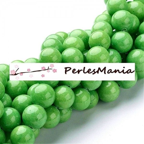 HX1117 Lot 1/2 fil d'environ 20 perles Jade Mashan Vert Pomme  10mm - Photo n°1