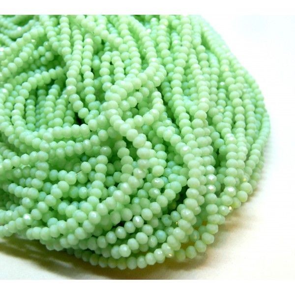 H11S17812B Lot 1 fil d'environ 150 Perles Rondelles Verre Facettée 3 par 2mm Vert Pastel Couleur 10 - Photo n°1