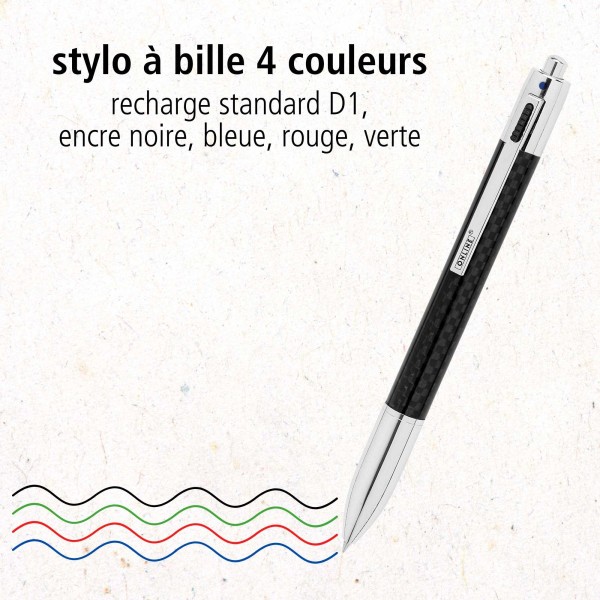 Stylo à bille - 4 couleurs - Rétractable - Carbone noir - Pointe moyenne - Avec étui - ONLINE - Photo n°2