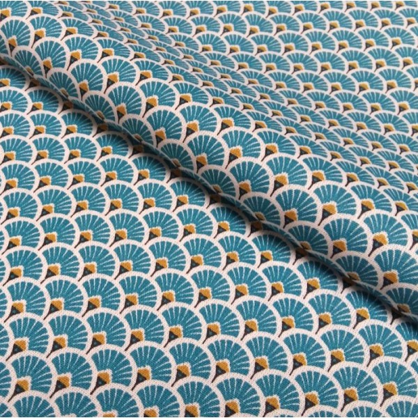 Tissu éventails bleu canard par 25 cm - Photo n°1