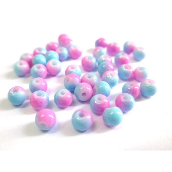 50 Perles en verre bicolore rose et bleu 4mm (U-26) - Photo n°1