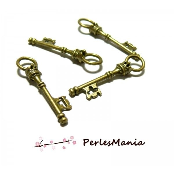 Lot 10 Pendentifs, breloque clé clefs couronne métal couleur BRONZE ( S112699 ) - Photo n°1