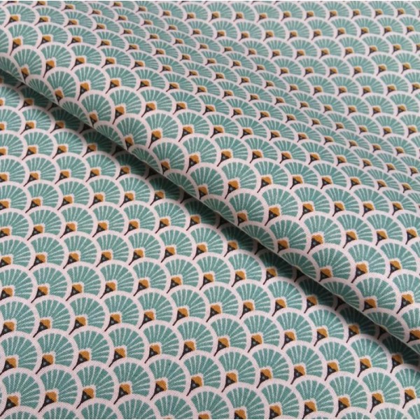 Tissu éventails turquoise - vendu par 25 cm - Photo n°1