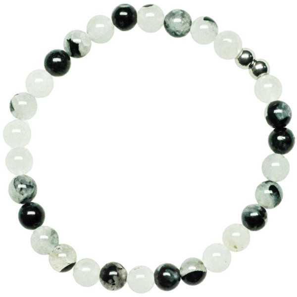 Bracelet en quartz tourmaline - Perles rondes 6 mm. - Photo n°1