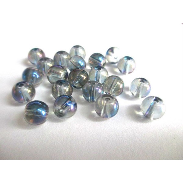 10 Perles en verre transparentes à reflets gris et bleu brillants 8mm - Photo n°1