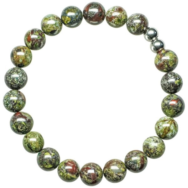 Bracelet en jaspe héliotrope - Perles rondes 8 mm. - Photo n°1