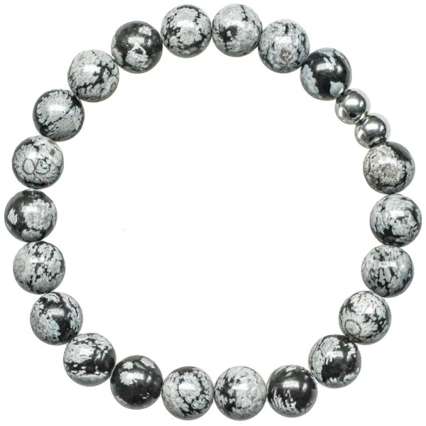 Bracelet en obsidienne neige - Perles rondes 8 mm. - Photo n°1