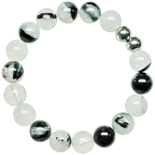 Bracelet en quartz tourmaline - Perles rondes 10 mm. - Photo n°1