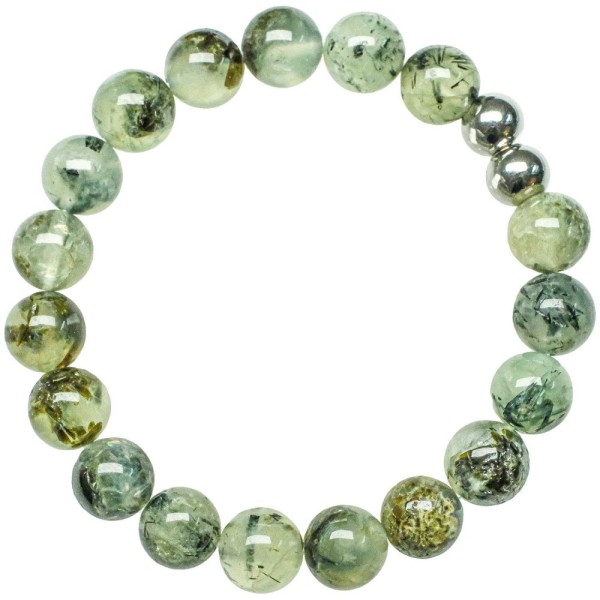 Bracelet en préhnite épidote - Perles rondes 10 mm. - Photo n°1