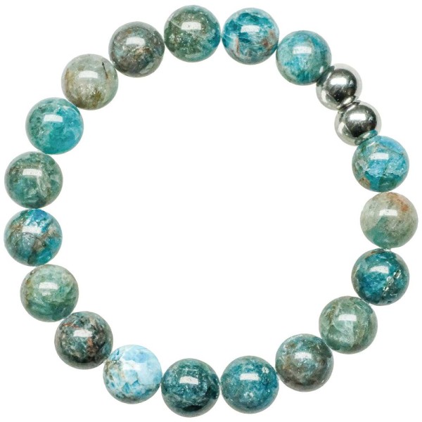 Bracelet en apatite bleue - Perles rondes 10 mm. - Photo n°1