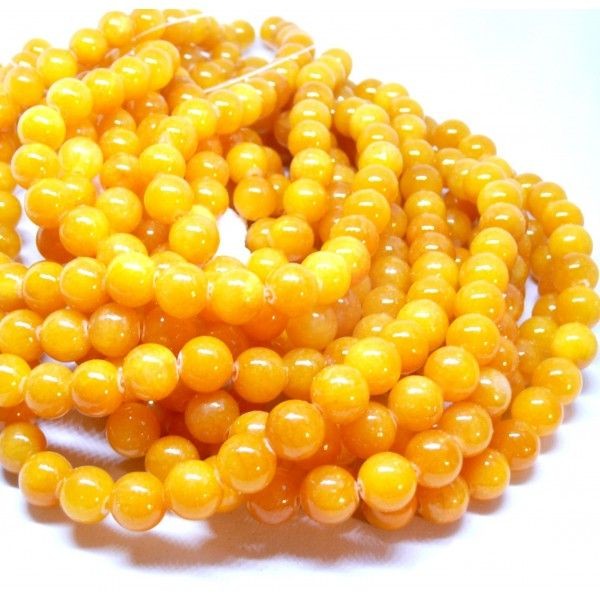 HD263 Lot 1/2 fil d'environ 20 perles rondes Jade Mashan Jaune Orange 10mm XS07 - Photo n°1