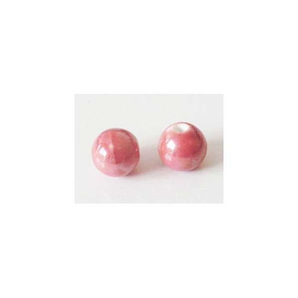 Perle artisanale porcelaine 12mm BOIS DE ROSE - Photo n°1