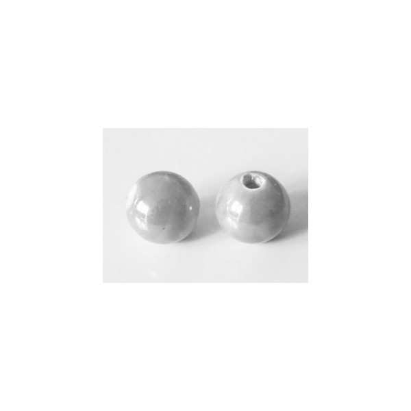 Perle artisanale porcelaine 12mm GRIS SOURIS - Photo n°1