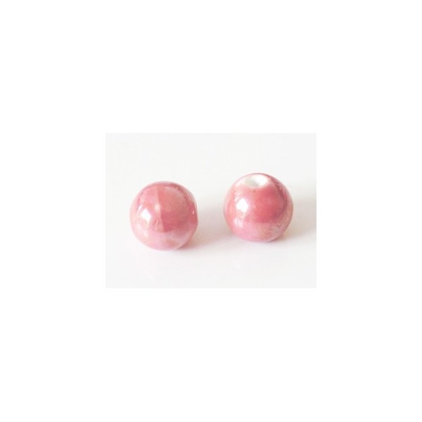 Perle artisanale porcelaine 12mm ROSE - Photo n°1