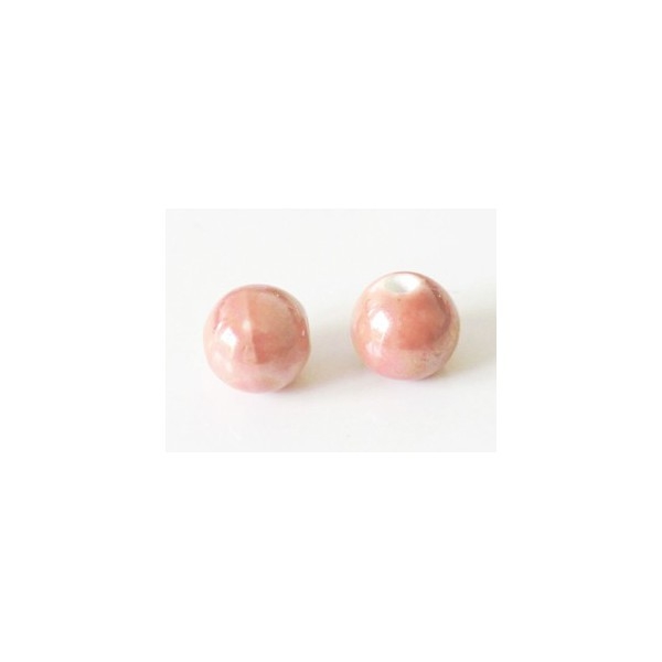 Perle artisanale porcelaine 12mm ROSE POUDRE - Photo n°1
