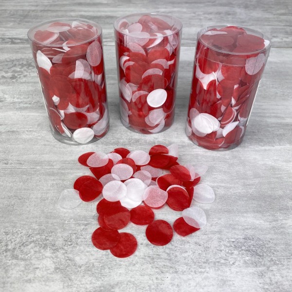 Gros lot Confettis Ronds en Papier de Soie blanc et rouge, 60 gr à éparpiller ou projeter, diam.2 cm - Photo n°1