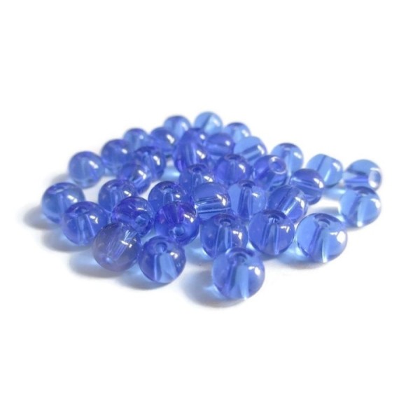 20 Perles en verre translucide bleu foncé 6mm - Photo n°1