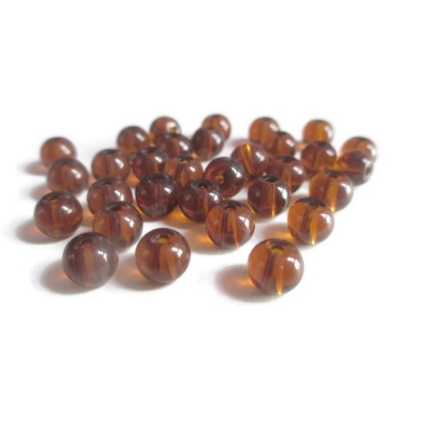 20 Perles en verre translucide marron 6mm - Photo n°1