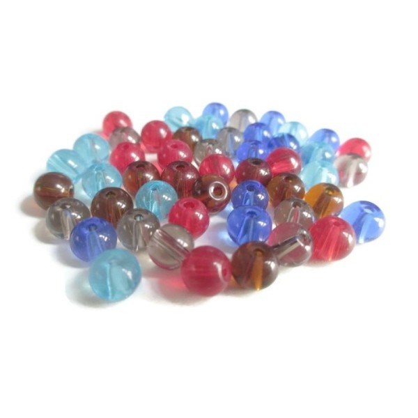 50 Perles en verre translucide mélange de couleurs 6mm - Photo n°1