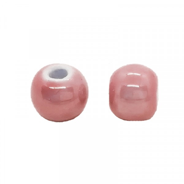 Perle artisanale porcelaine 10mm ROSE - Photo n°1