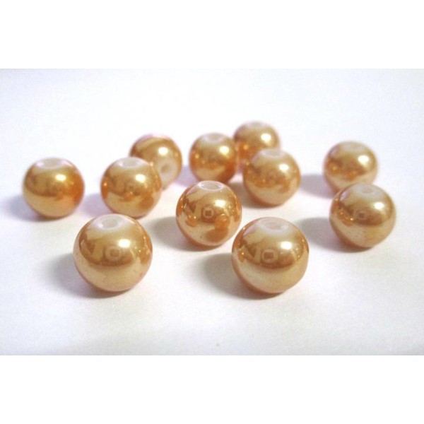 10 Perles en verre nacré brillant doré peint 8mm - Photo n°1