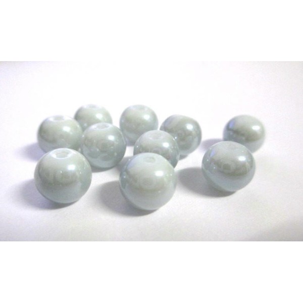 10 Perles en verre nacré brillant gris clair peint 8mm - Photo n°1