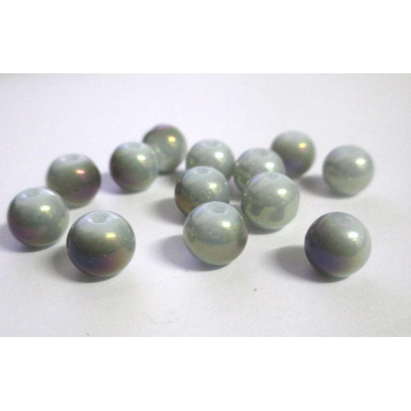 10 Perles en verre nacré brillant gris reflets violet peint 8mm - Photo n°1