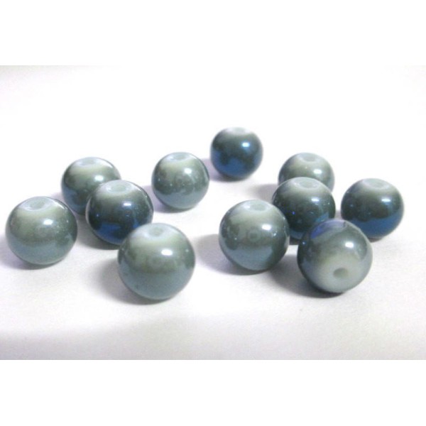 10 Perles en verre nacré brillant gris foncé reflets bleu peint 8mm - Photo n°1