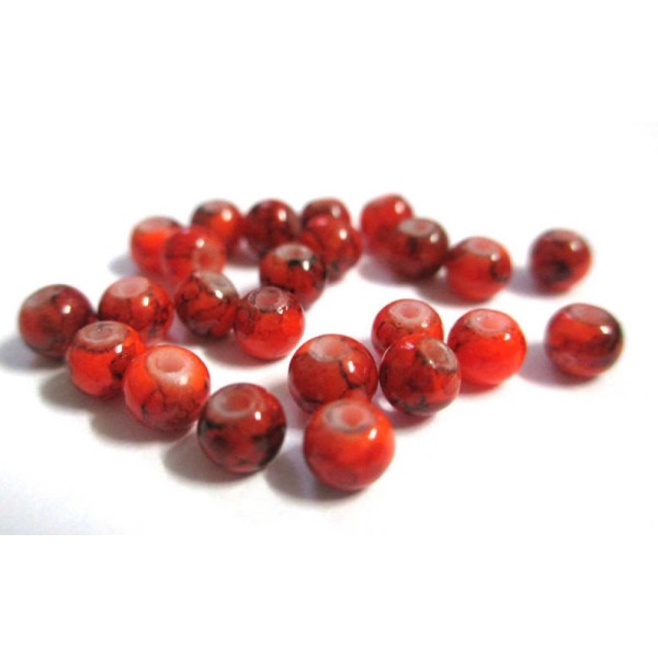 50 Perles en verre orange fluo mouchetées noire 4mm (4PV02) - Photo n°1