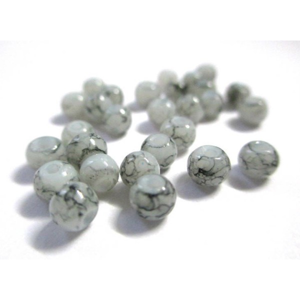 50 Perles en verre blanche mouchetées noire 4mm (4PV03) - Photo n°1