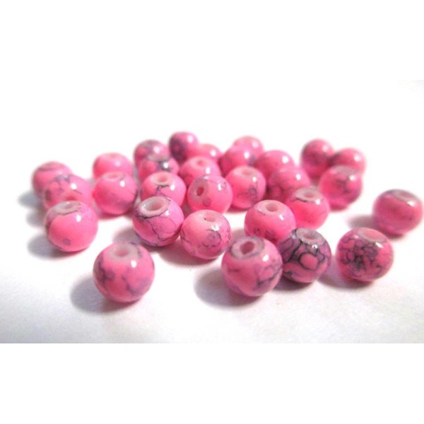 50 Perles en verre rose mouchetées noire 4mm (4PV04) - Photo n°1