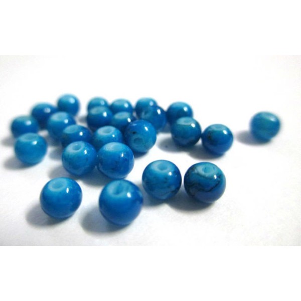 50 Perles en verre bleue mouchetées noire 4mm (4PV05) - Photo n°1