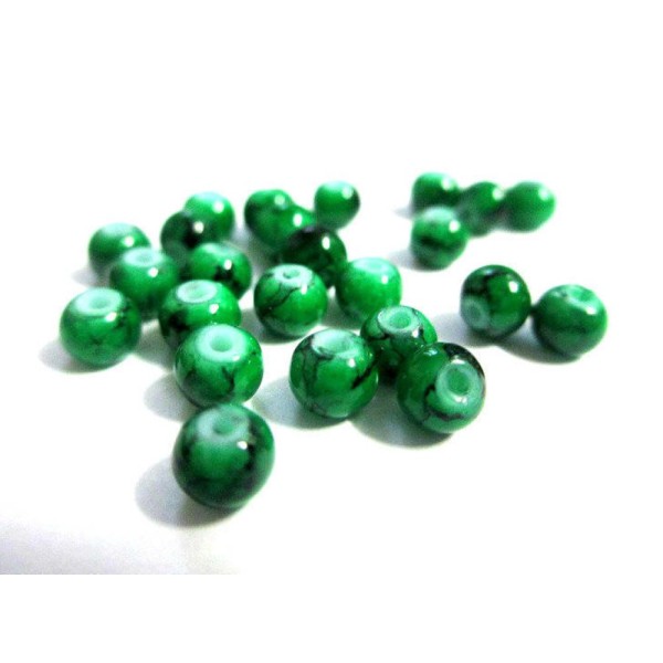 50 Perles en verre verte foncée mouchetées noire 4mm (4PV06) - Photo n°1