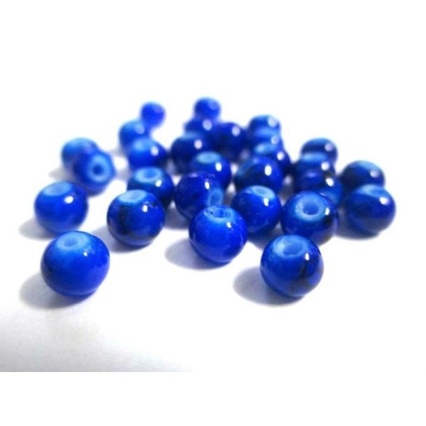 50 Perles en verre bleue foncée mouchetées noire 4mm (4PV07) - Photo n°1