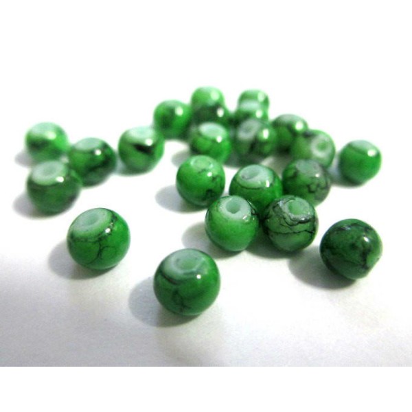 50 Perles en verre verte mouchetées noire 4mm (4PV08) - Photo n°1