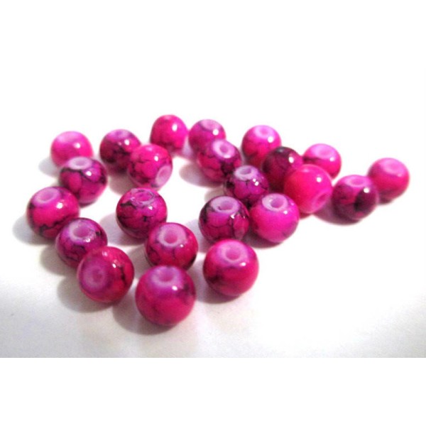 50 Perles en verre fuchsia mouchetées noire 4mm (4PV09) - Photo n°1