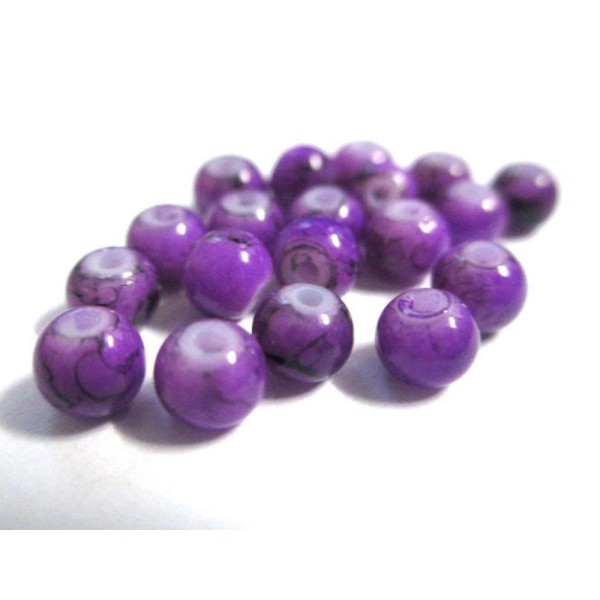 50 Perles en verre violette mouchetées noire 4mm (4PV10) - Photo n°1
